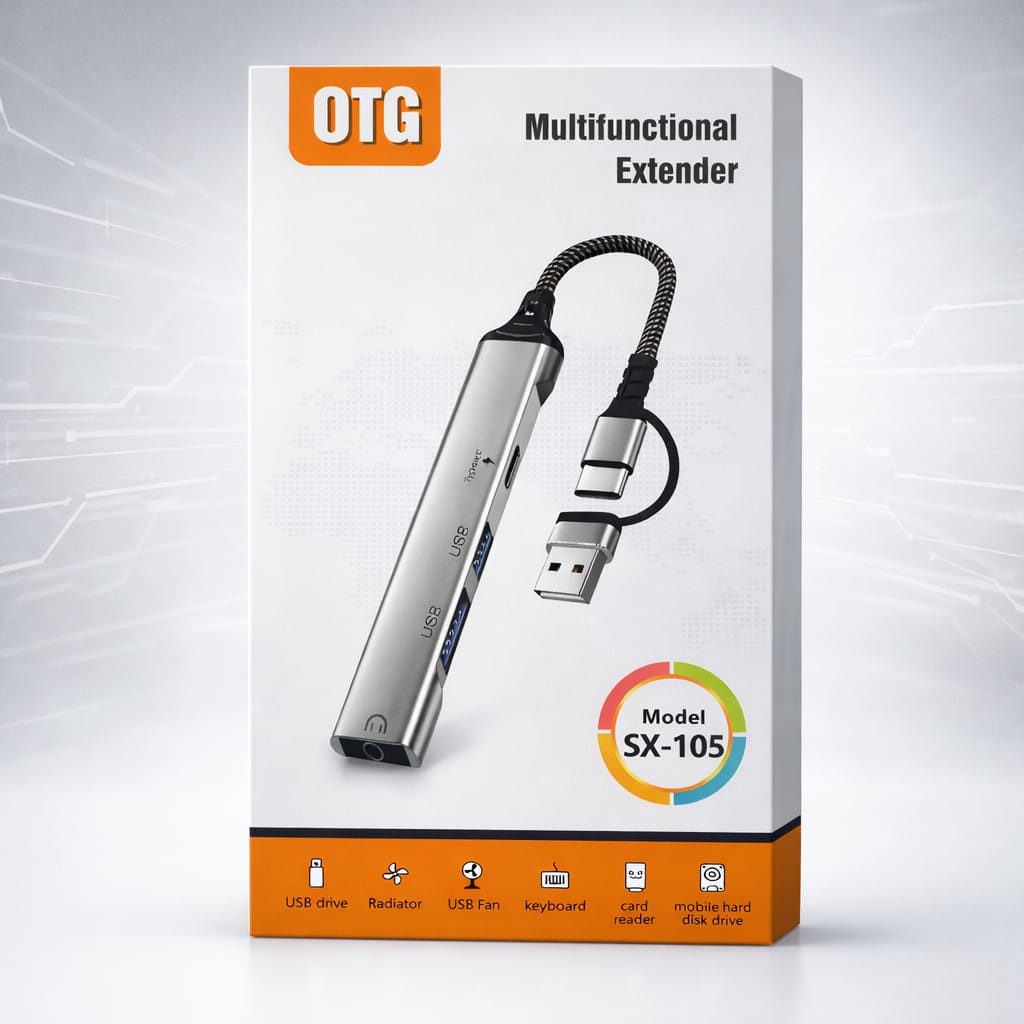 Adaptador OTG Tipo C SX-105 Hub USB Multifuncional con Puerto de Carga